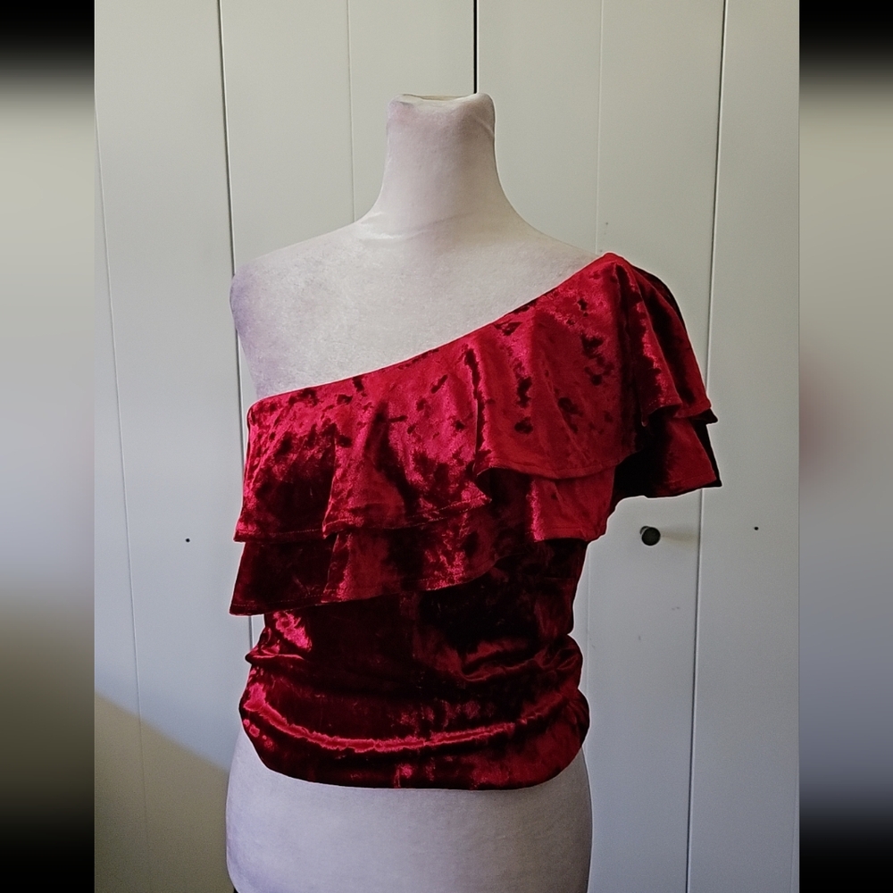 Elegant Red Velvet One-Shoulder Top